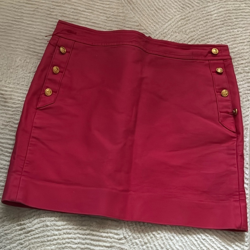 J. Crew red cotton mini skirt nautical post gold tone buttons Sz 6
